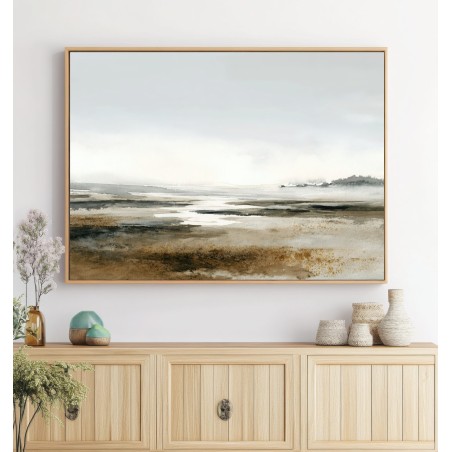 Quadro Paesaggio Minimal In Toni Sabbia E Grigio Chiaro