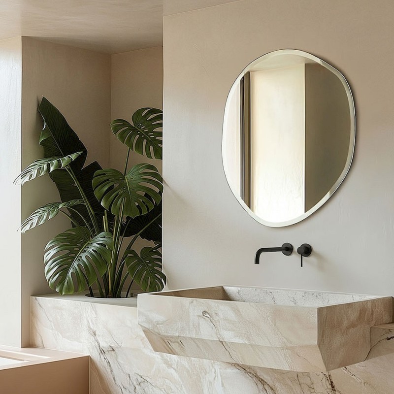 Specchio Asimmetrico Bisellato Per Bagno Moderno
