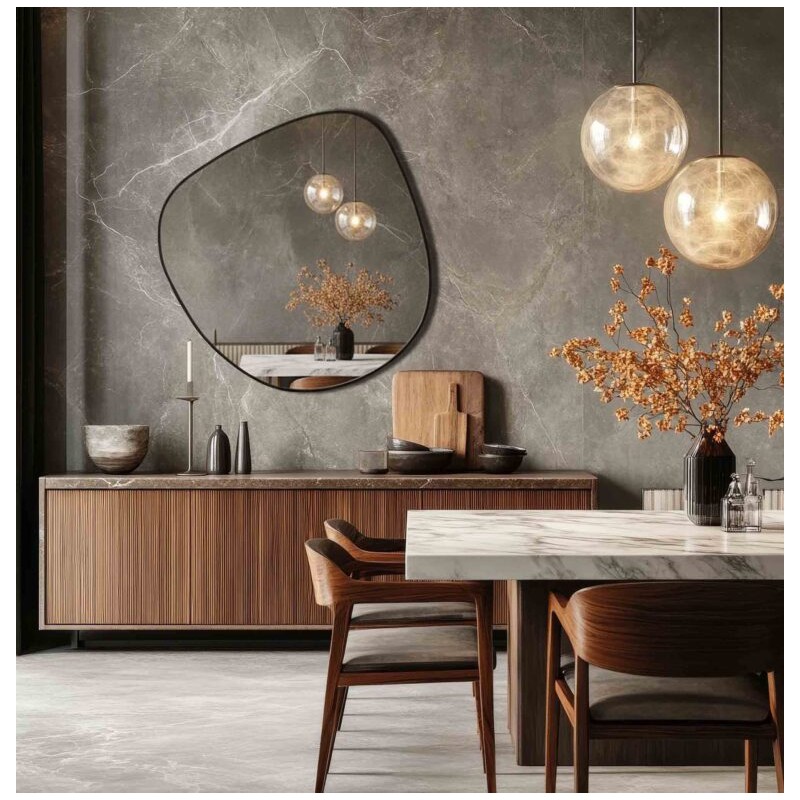 Specchio Asimmetrico con Cornice Nera Design Moderno
