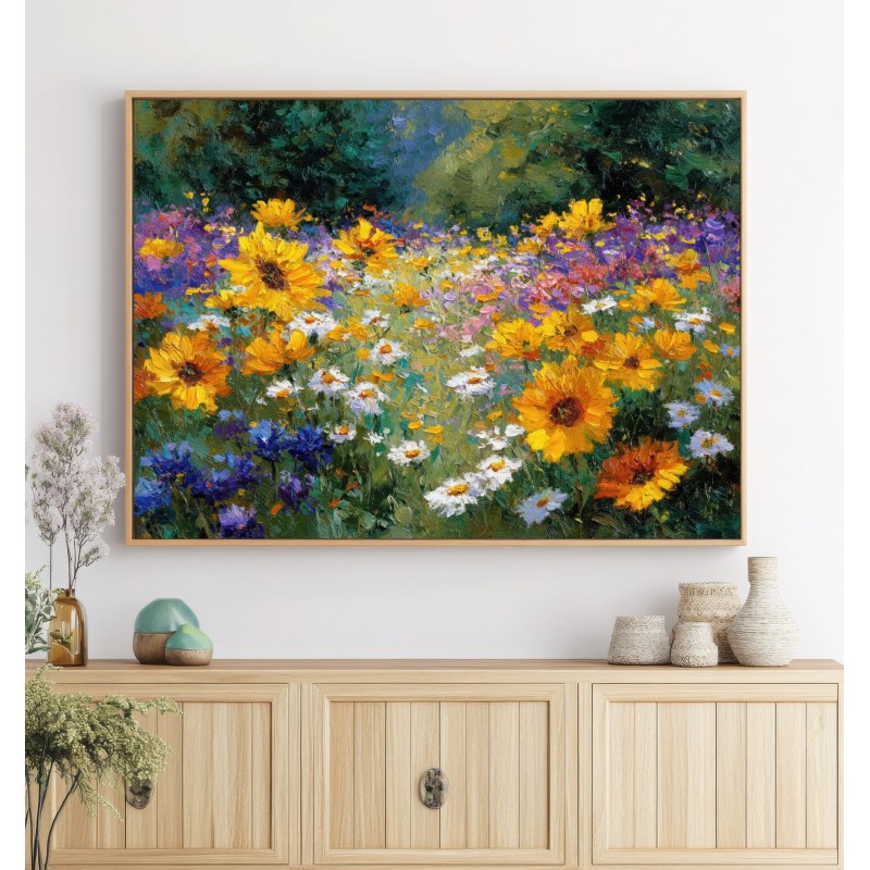 Quadro Campo di Fiori Colorati Dipinto Impressionista di Giardino