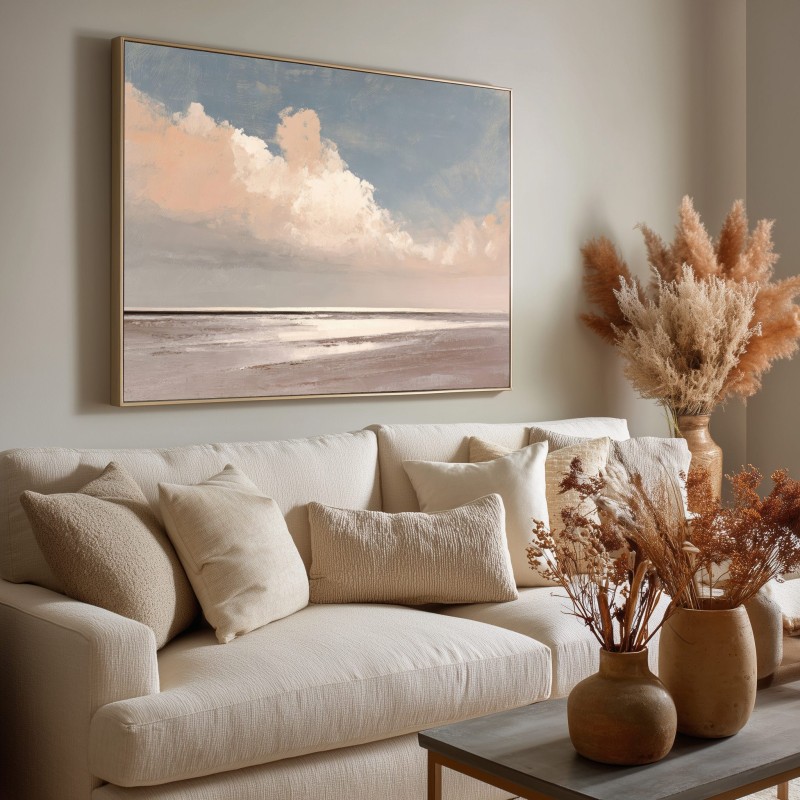 Quadro Mare Minimalista Paesaggio Costiero nei Toni Pastello