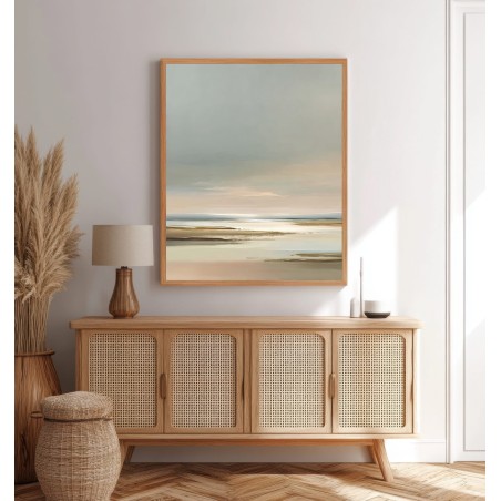 Quadro Mare Astratto Minimalista nei Toni Beige e Verde Salvia