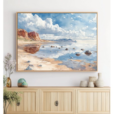 Quadro Mare Acquerello Paesaggio Costiero Moderno