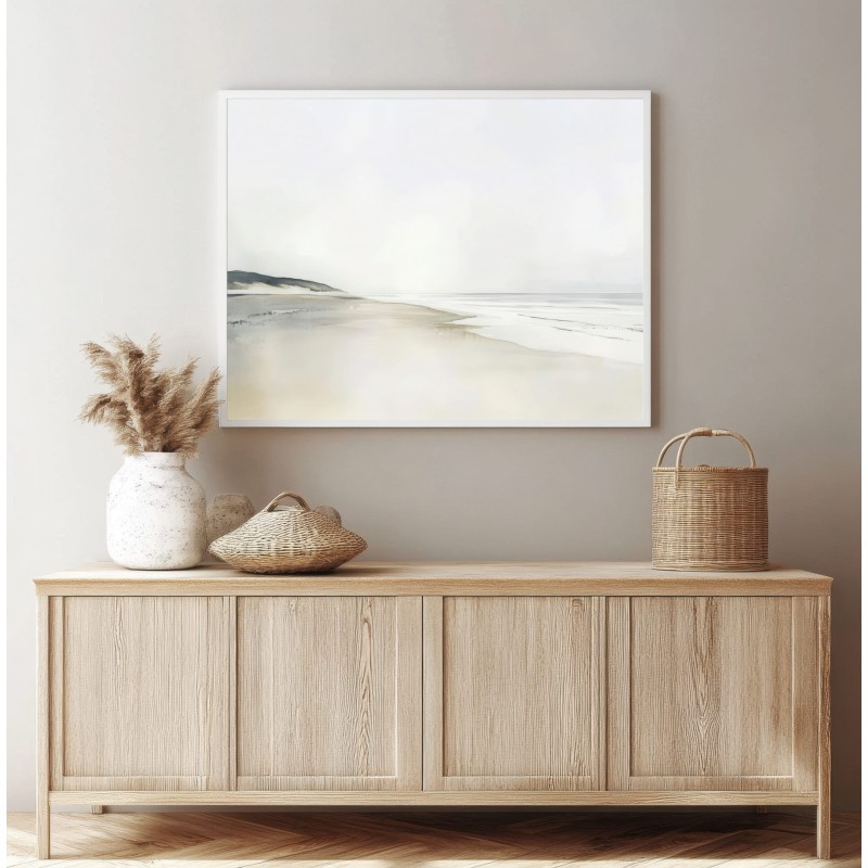 Quadro Mare Minimalista Acquerello Spiaggia Neutra ed Elegante