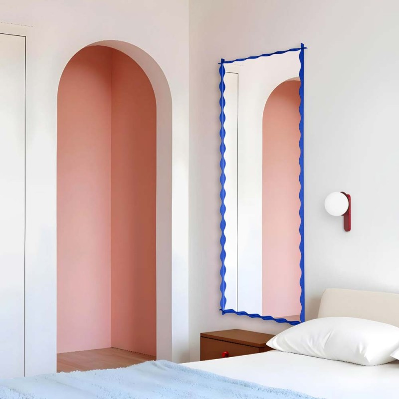 Specchio Rettangolare con Cornice Ondulata Blu