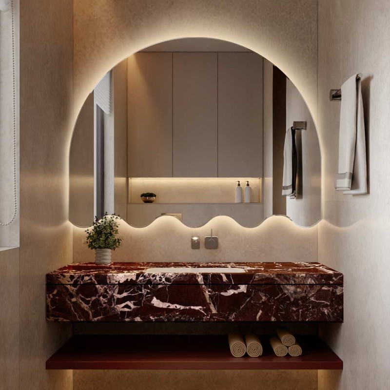 Specchio Bagno Arco LED con Bordo Ondulato – Specchio Retroilluminato Design Moderno Elegante