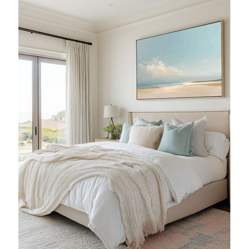 Quadro Camera Da Letto Mare Minimalista Moderno Toni Sabbia e Azzurro