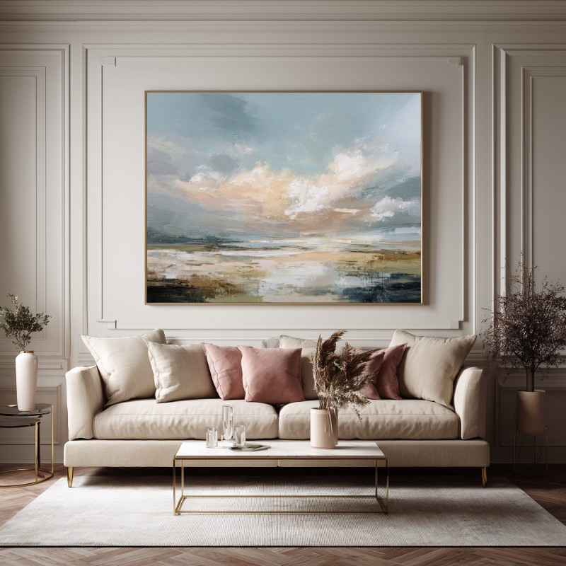 Quadro Grande Per Salotto Mare Materico Toni Azzurro e Beige