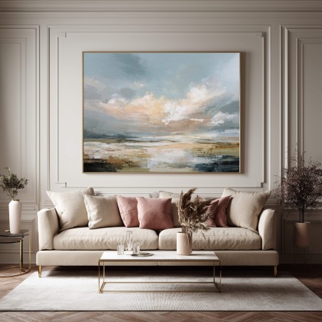 Quadro Grande Per Salotto Mare Materico Toni Azzurro e Beige