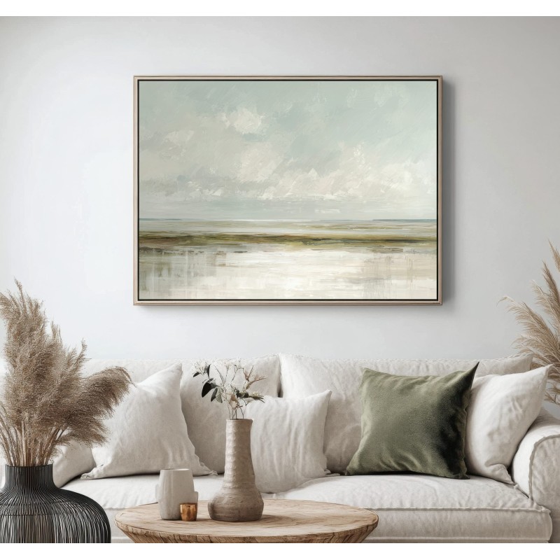 Quadro Rilassante Mare Minimalista Astratto Toni Verde Salvia
