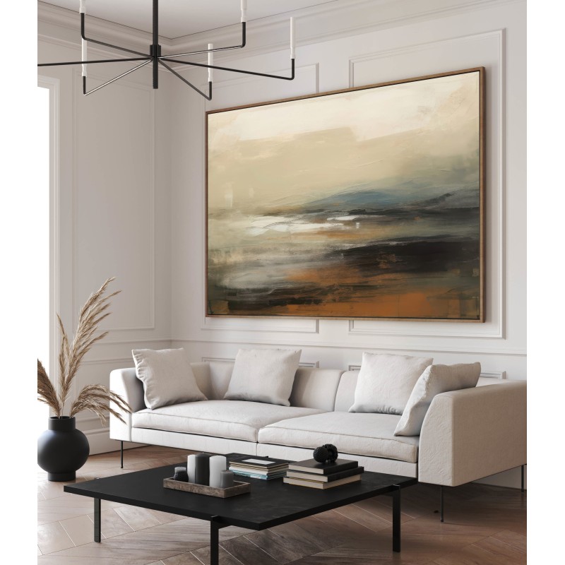 Quadro Astratto Grande Moderno Beige Blu Terra Elegante