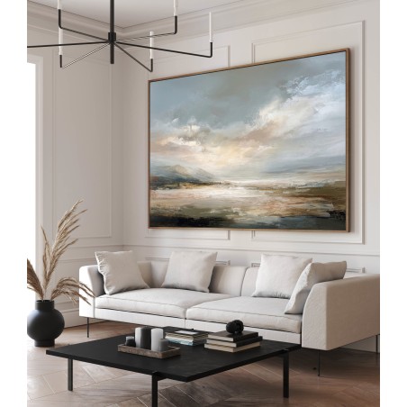 Quadro Astratto Paesaggio Rilassante Toni Sabbia e Grigio