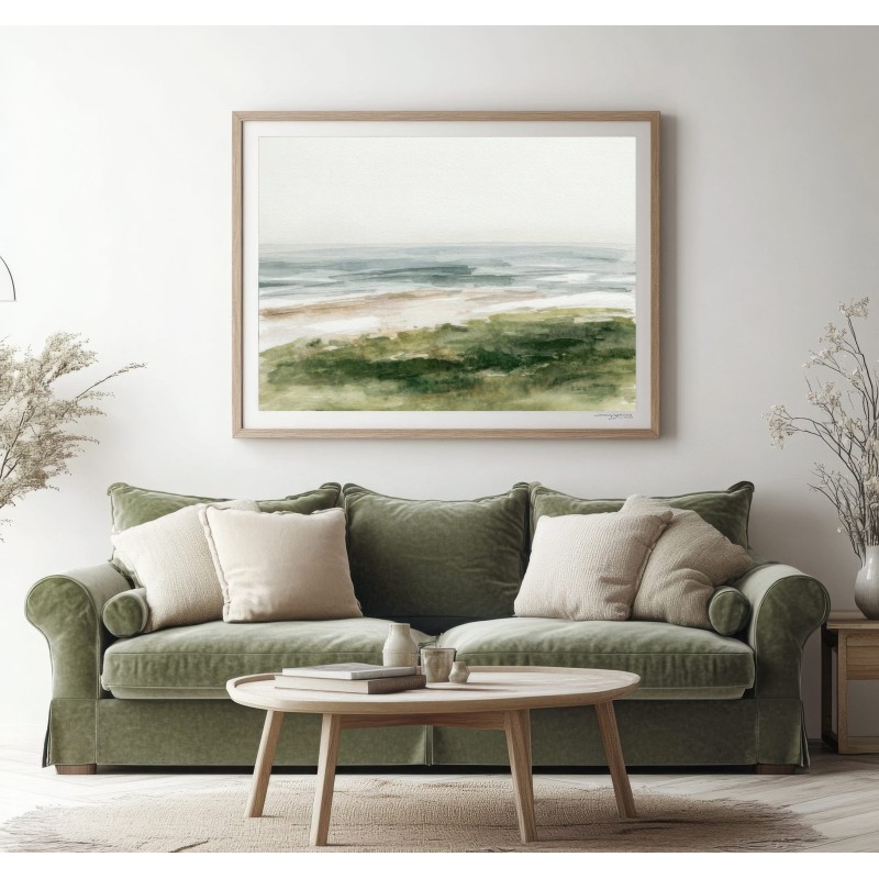 Quadro Acquerello Paesaggio Marino Verde Salvia