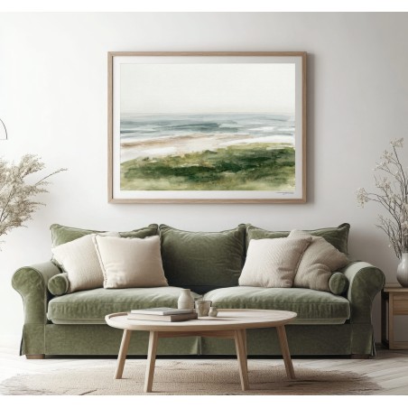 Quadro Acquerello Paesaggio Marino Verde Salvia