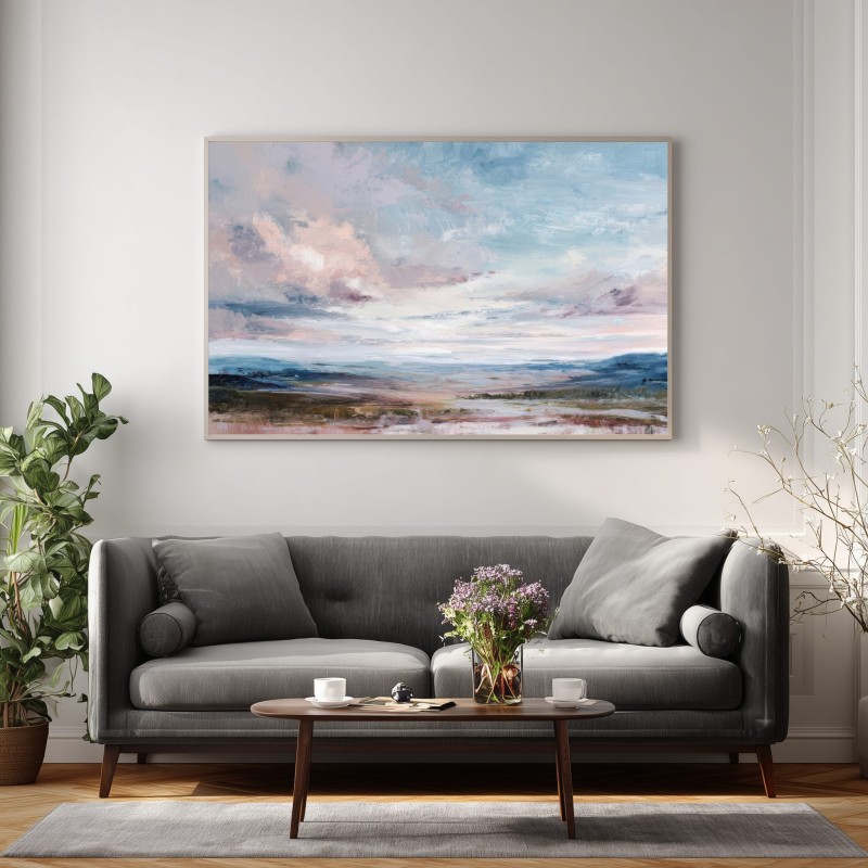 Quadro Astratto Moderno Rosa Cipria e Azzurro