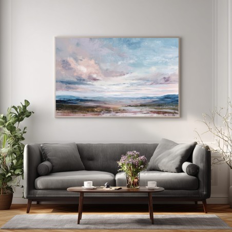 Quadro Astratto Moderno Rosa Cipria e Azzurro