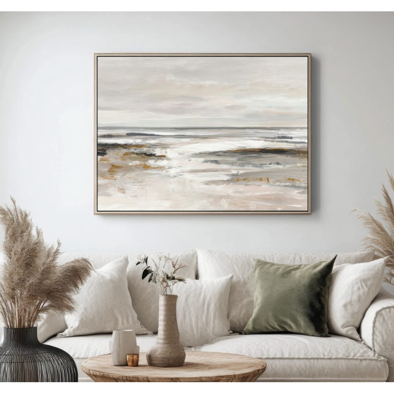 Quadro Astratto Costiero Beige e Grigio Rilassante