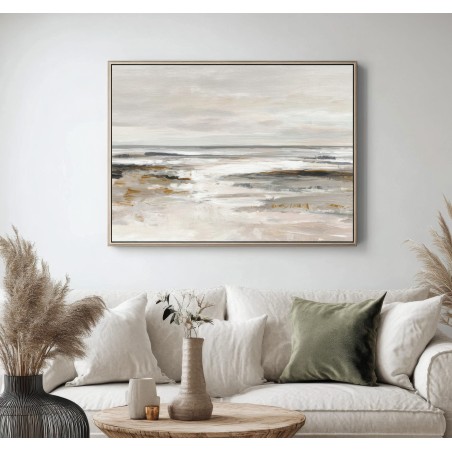 Quadro Astratto Costiero Beige e Grigio Rilassante