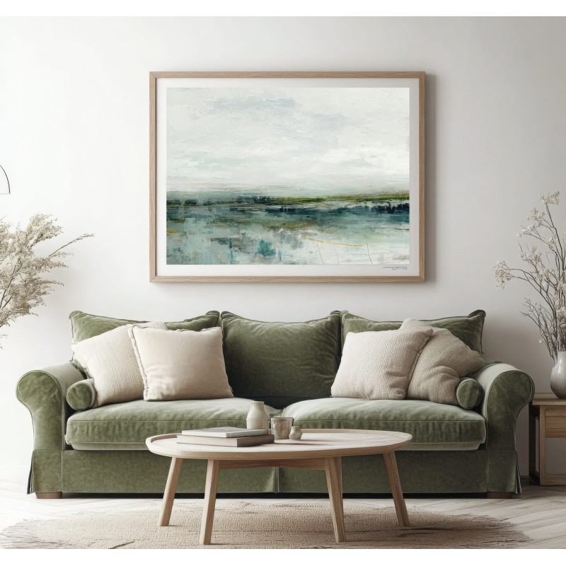 Quadro Astratto Contemporaneo Verde Salvia e Azzurro