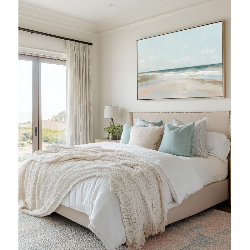 Quadro Rilassante Mare Astratto Pastello Azzurro e Sabbia