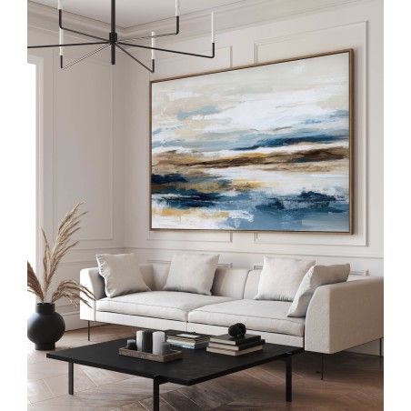 Quadro Grande Moderno Blu e Beige Materico Per Soggiorno