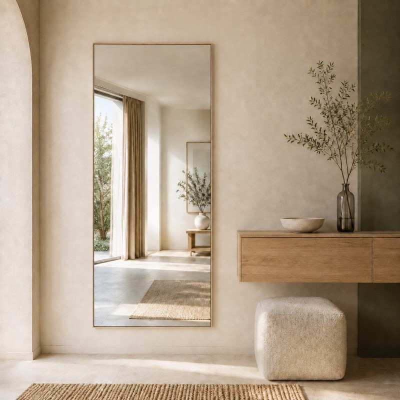 Specchio Rettangolare da Ingresso con Cornice in Legno di Rovere
