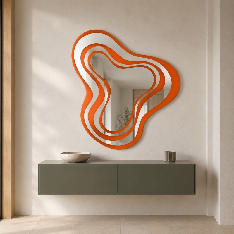Specchio Originale dalla Forma Organica Nimbus Orange