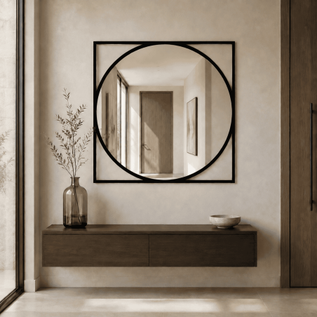 Specchio Quadrato dal Design Geometrico con Contorno Nero