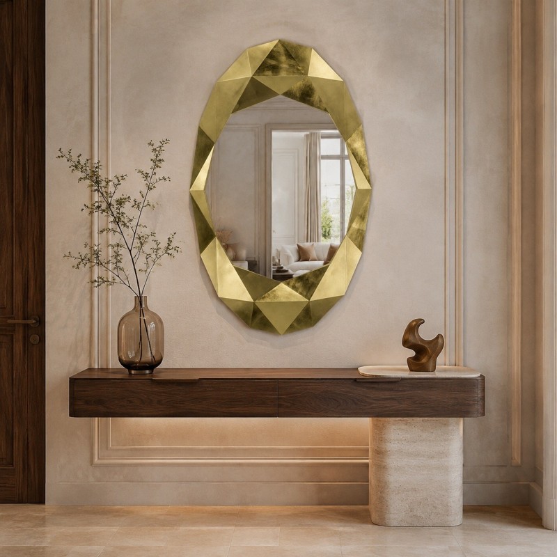Specchio Ovale Grande Dorato Per Ingresso Precious Gold