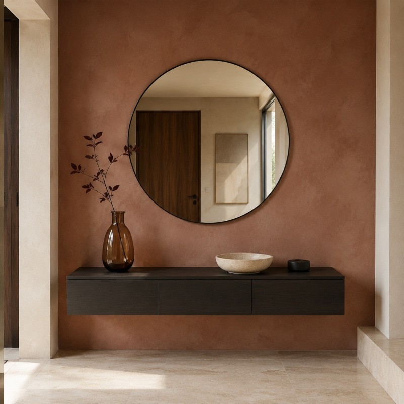 Specchio Rotondo Grande con Cornice Metallica Nera