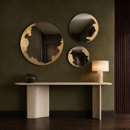 Set di 3 Specchi Rotondi con Foglia d’Oro Applicata a Mano