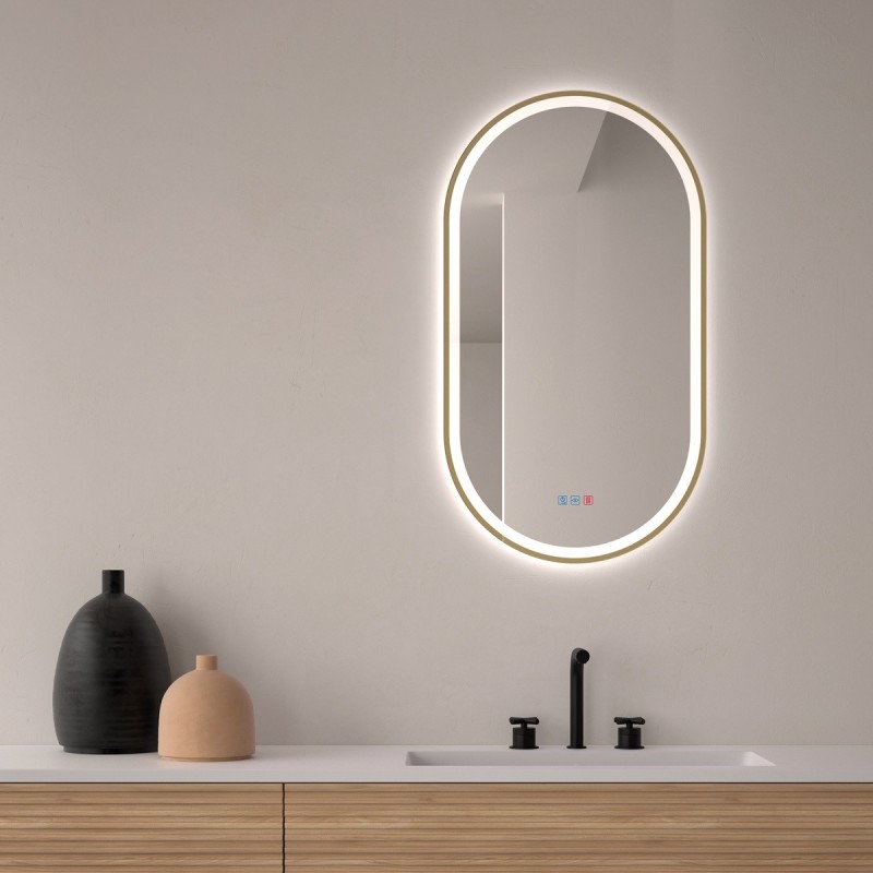 Specchio Ovale Bagno Retroilluminato LED Contorno Oro