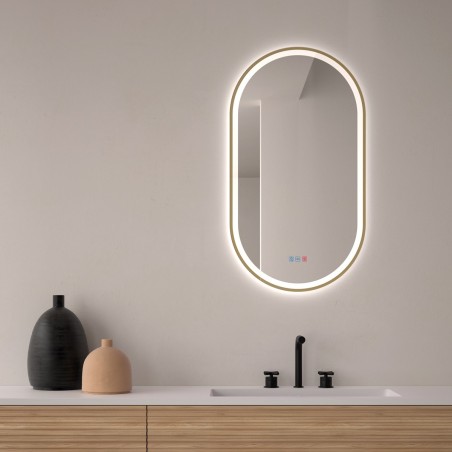 Specchio Ovale Bagno Retroilluminato LED Contorno Oro