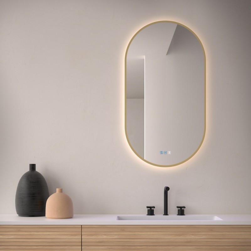 Specchio Ovale Bagno Retroilluminato LED Contorno Dorato