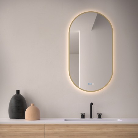 Specchio Ovale Bagno Retroilluminato LED Contorno Dorato