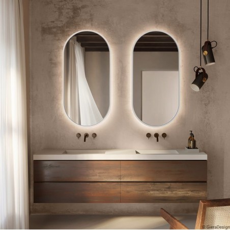 Specchio Ovale Retroilluminato Cornice Bianca