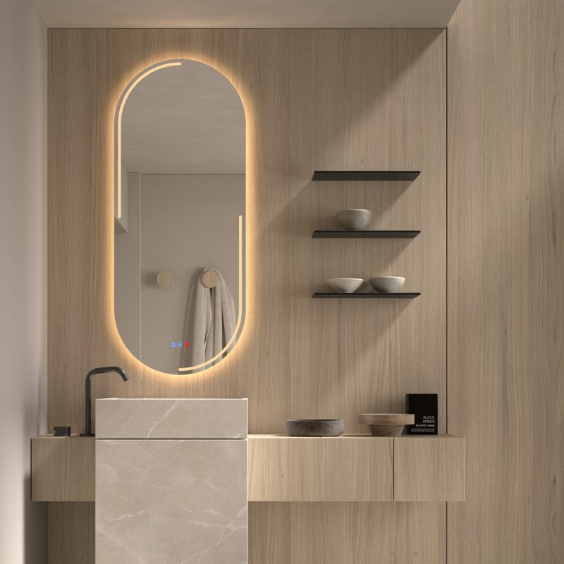 Specchio Ovale con Luce LED per Bagno Moderno