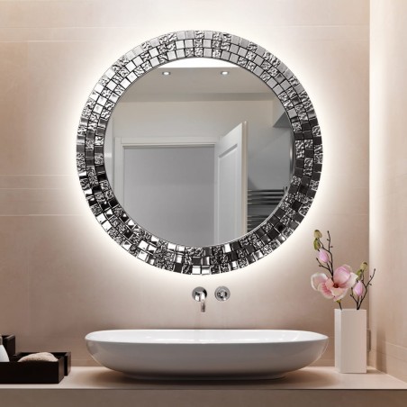 Specchio Rotondo Retroilluminato Cornice Argento Aurea Silver LED