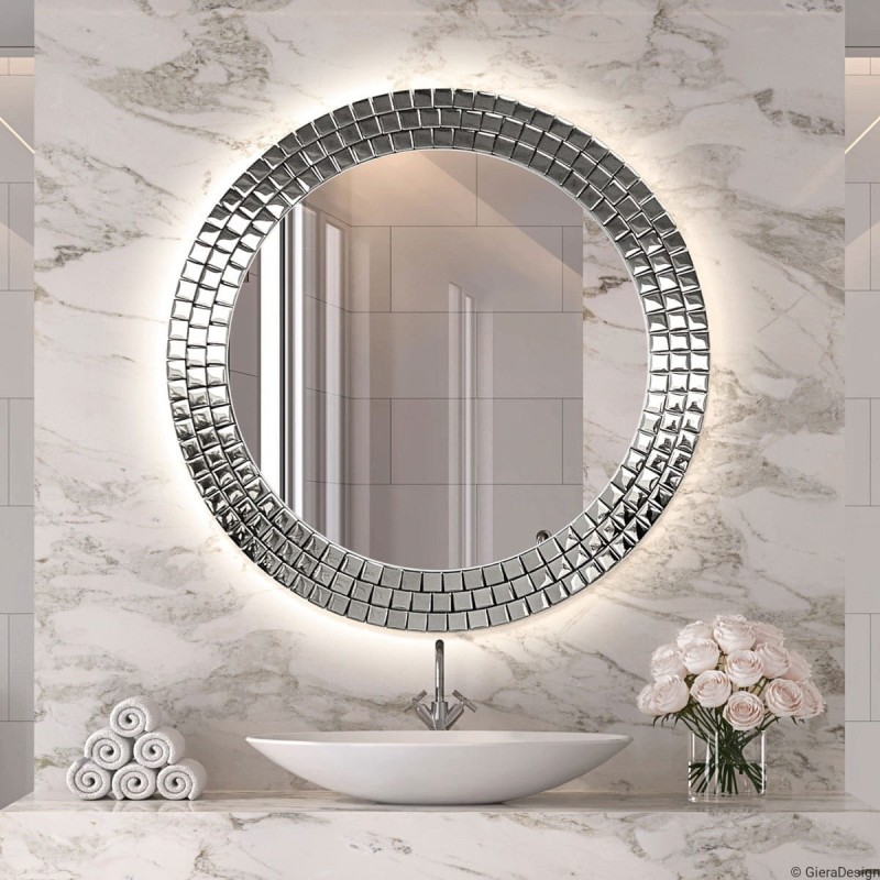 Specchio Rotondo Retroilluminato Cornice Argento Aurora Silver LED