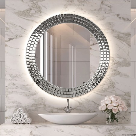 Specchio Rotondo Retroilluminato Cornice Argento Aurora Silver LED