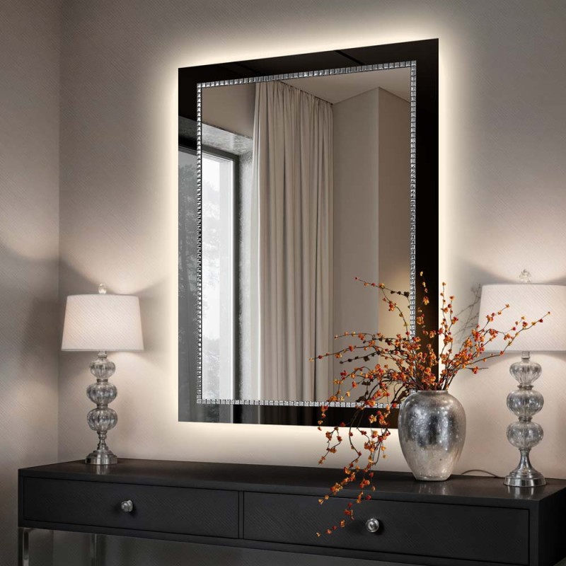 Specchio Rettangolare Retroilluminato Cornice Nera Bracelet SQ LED