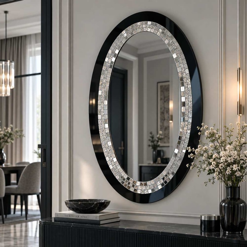 Specchio Ovale Grande Cornice Nera Elize Glamour