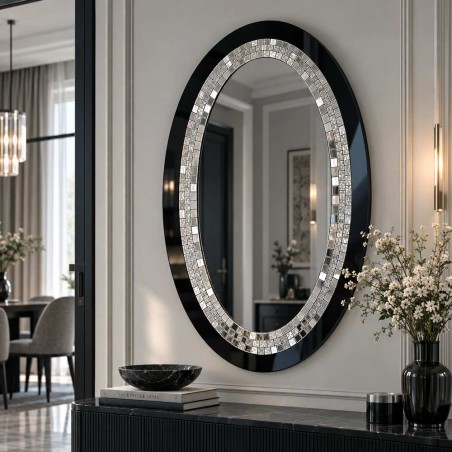 Specchio Ovale Grande Cornice Nera Elize Glamour