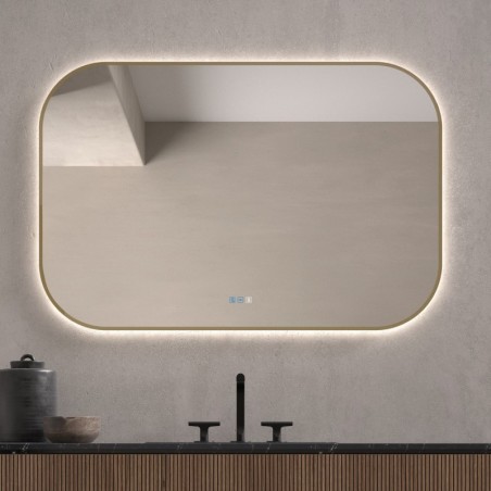 Specchio Rettangolare Retroilluminato con Bordo Dorato Quito