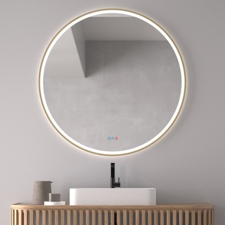 Specchio Rotondo LED da Bagno con Bordo Dorato Praga
