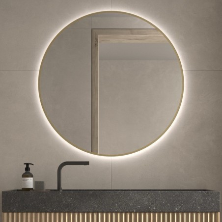 Specchio Rotondo Retroilluminato con Bordo Dorato Baeza Oro