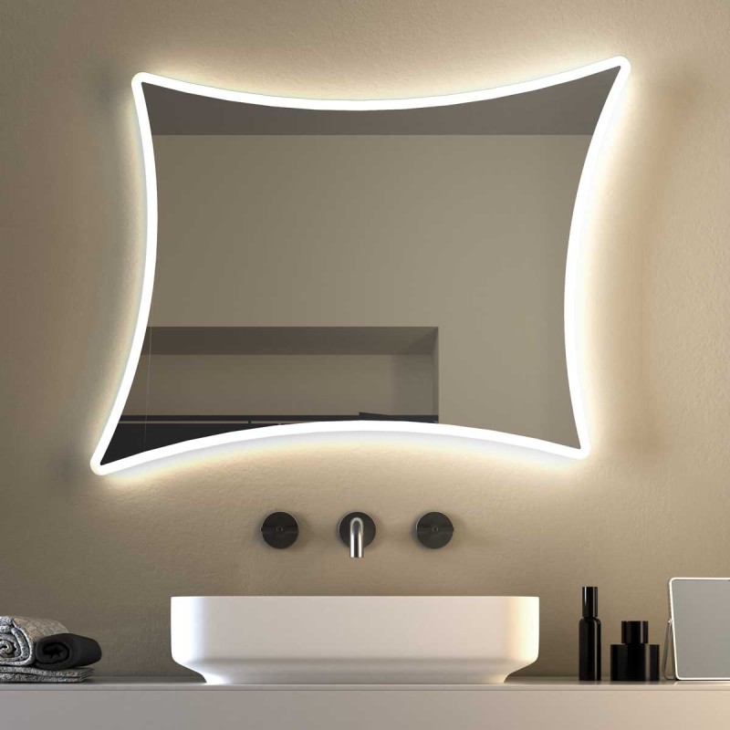 Specchio sagomato LED Blade retroilluminato con lati concavi