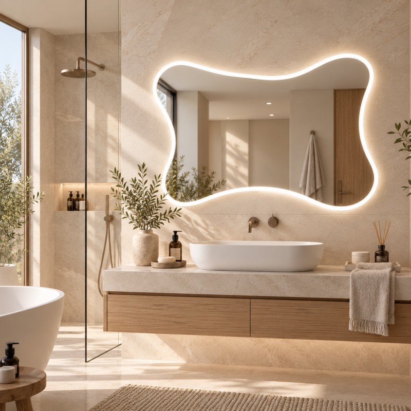 Specchio LED Sagomato Cloud Retroilluminato a Forma di Nuvola