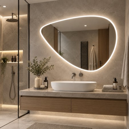Specchio LED Sagomato Bean Retroilluminato Asimmetrico