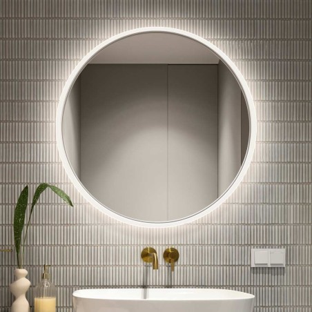 Specchio Rotondo Retroilluminato Cornice Bianca